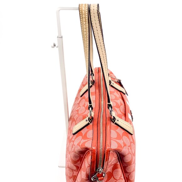 COACH Vermillion Red Signature Stripe PVC Satchel Handbag - E1394-F24362 - Picture 13 of 16